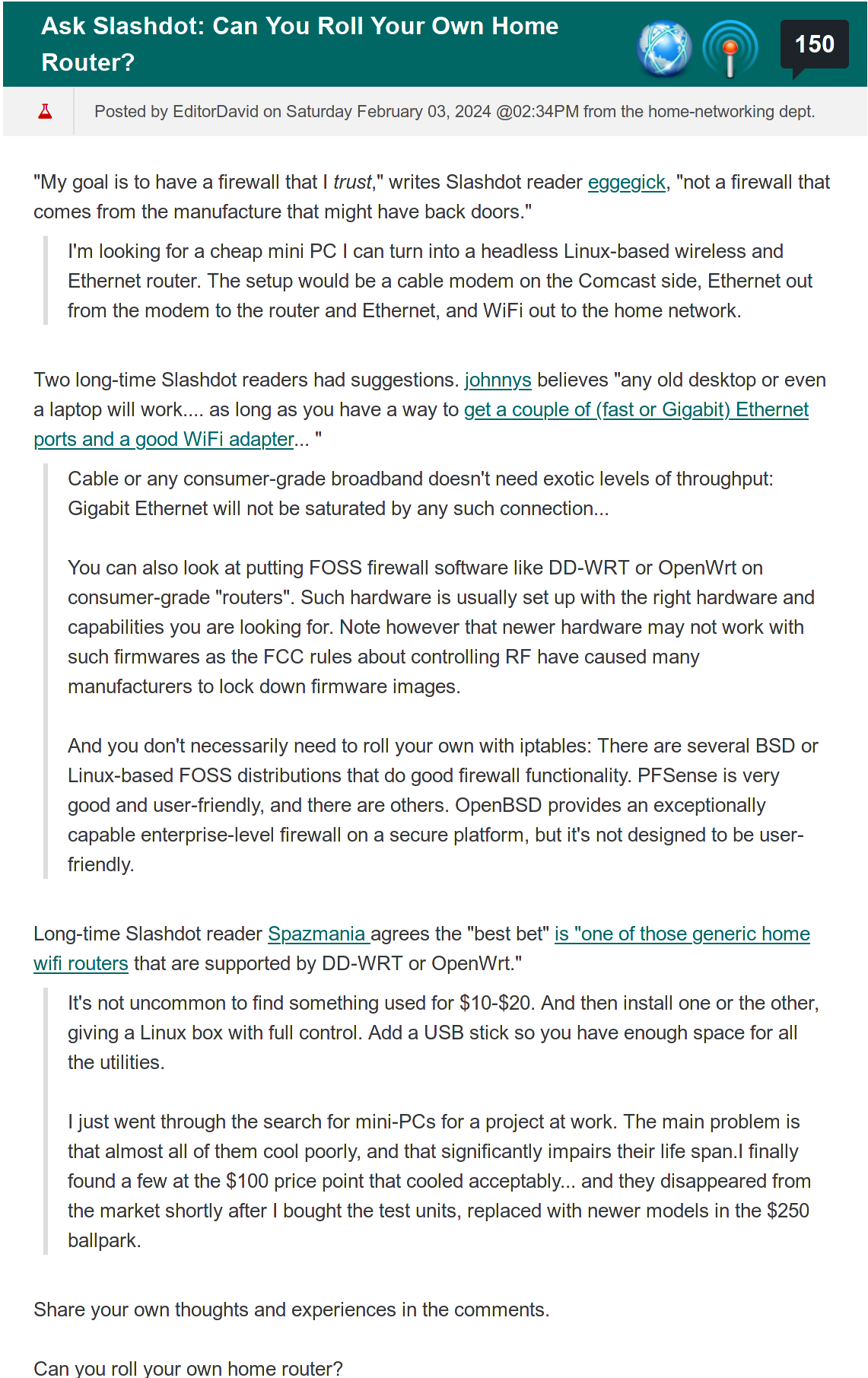 Ask Slashdot: Can You Roll Your Own Home Router?